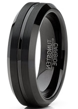 Mens Tungsten Wedding Band Black Ring Grooved Center 6MM Sizes 5-13