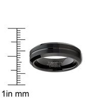 Mens Tungsten Wedding Band Black Ring Grooved Center 6MM Sizes 5-13