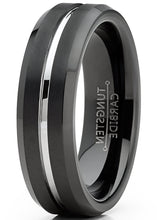 Mens Tungsten Wedding Band Black Ring Silver Two-Tone Grooved Center 6MM 5-13