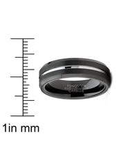 Mens Tungsten Wedding Band Black Ring Silver Two-Tone Grooved Center 6MM 5-13