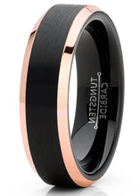 Mens Tungsten Wedding Band Ring Black Rose Goldtone Edges 4MM 6MM 8MM Sizes 5-13