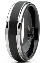 Mens Tungsten Wedding Band Black Ring Silvertone Comfort-Fit 6MM Sizes 5-13