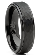 Mens Tungsten Black Wedding Band Ring Hammered Center Comfort-Fit 6MM Sizes 5-13