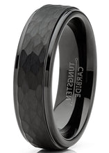 Mens Tungsten Black Wedding Band Ring Hammered Center Comfort-Fit 6MM Sizes 5-13