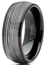 Mens Tungsten Wedding Band Steel Cables Ring Inlay Black Dome 8MM Sizes 7-15