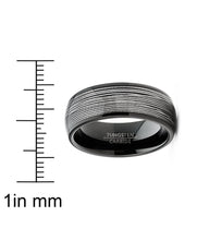 Mens Tungsten Wedding Band Steel Cables Ring Inlay Black Dome 8MM Sizes 7-15
