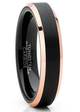 Mens Tungsten Wedding Band Ring Black Rose Goldtone Edges 4MM 6MM 8MM Sizes 5-13