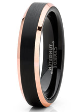 Mens Tungsten Wedding Band Ring Black Rose Goldtone Edges 4MM 6MM 8MM Sizes 5-13