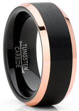 Mens Tungsten Wedding Band Ring Black Rose Goldtone Edges 4MM 6MM 8MM Sizes 5-13