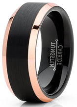 Mens Tungsten Wedding Band Ring Black Rose Goldtone Edges 4MM 6MM 8MM Sizes 5-13