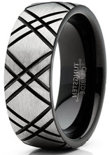 Mens Tungsten Ring Two-Tone Dome Wedding Band Black 8MM