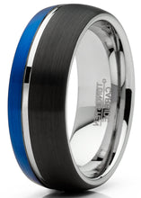 Mens Tungsten Ring Dome Wedding Band Groove Black Blue Silver Comfort-fit 8MM