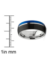 Mens Tungsten Ring Dome Wedding Band Groove Black Blue Silver Comfort-fit 8MM