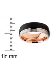 Mens Tungsten Ring Dome Wedding Band Tri-Color Groove Rose Goldtone Black Comfort-fit 8MM