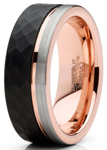 Mens Tungsten Wedding Band Ring Tri-Color Groove Rose Goldtone Comfort-fit 8MM