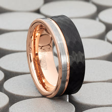 Mens Tungsten Wedding Band Ring Tri-Color Groove Rose Goldtone Comfort-fit 8MM