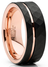 Mens Tungsten Wedding Band Ring Black Rose Goldtone Hammered Comfort-fit 8MM