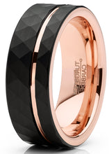 Mens Tungsten Wedding Band Ring Black Rose Goldtone Hammered Comfort-fit 8MM