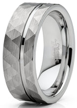 Mens Tungsten Ring Hammered Wedding Band Grooved Center Comfort-fit 8MM