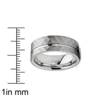 Mens Tungsten Ring Hammered Wedding Band Grooved Center Comfort-fit 8MM