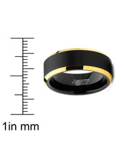 Mens Tungsten Ring Black Goldtone Wedding Band Beveled Edges Comfort-fit 8MM