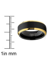 Mens Tungsten Ring Wedding Band Beveled Edges Comfort-fit Black Goldtone 8MM