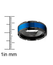 Mens Tungsten Ring Grooved Wedding Band Black Blue Comfort-fit 8MM