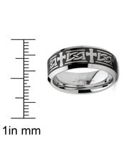 Men's Tungsten Ring Christian Cross Celtic Wedding Band Laser Etched Black 8MM 7-15