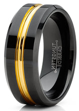 Mens Tungsten Ring Goldtone Wedding Band Grooved Comfort-fit 8MM