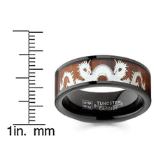 Men's Black Tungsten Dragon Ring Wedding Band Wood Inlay 8MM 7-13