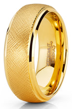 Mens Tungsten Ring Goldtone Wedding Band Dome Textured Brushed Comfort-fit 8MM