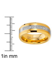 Men's Goldtone Tungsten Carbide Steel Ring Wedding Band Cubic Zirconia 8MM