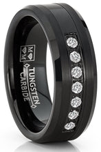 Mens Tungsten Ring Black Stainless Steel Wedding Band Round Cubic Zirconia 8MM