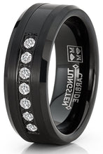 Mens Tungsten Ring Black Stainless Steel Wedding Band Round Cubic Zirconia 8MM