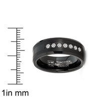 Mens Tungsten Ring Black Stainless Steel Wedding Band Round Cubic Zirconia 8MM