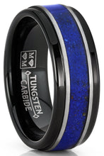 Men's Tungsten Ring Blue Lapis Lazuli Gemstone Inlay Wedding Band Comfort-Fit 8MM
