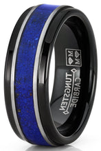 Men's Tungsten Ring Blue Lapis Lazuli Gemstone Inlay Wedding Band Comfort-Fit 8MM