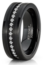 Mens Tungsten Ring Black Eternity Wedding Band Cubic-Zirconia Comfort-fit 8MM