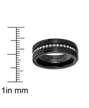 Mens Tungsten Ring Black Eternity Wedding Band Cubic-Zirconia Comfort-fit 8MM