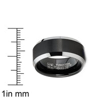 Mens Tungsten Carbide Ring Black Two-Tone Brushed Wedding Band Comfort-fit 10MM