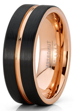 Mens Tungsten Carbide Ring RoseTone Black Grooved Wedding Band  Comfort-fit 8MM