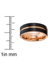 Mens Tungsten Carbide Ring RoseTone Black Grooved Wedding Band  Comfort-fit 8MM