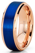 Mens Tungsten Carbide Ring RoseGold Tone Blue Wedding Band  Comfort-fit 8MM