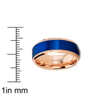 Mens Tungsten Carbide Ring RoseGold Tone Blue Wedding Band  Comfort-fit 8MM