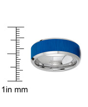 Mens Tungsten Carbide Ring Blue Plated Horizontal Brush Wedding Band  Comfort-fit 8MM