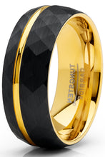 Men's Tungsten Carbide Ring Dome Hammered Black Goldtone Wedding Band 8MM