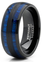 Men's Tungsten Carbide Ring Dome Real Blue Wood Inlay Wedding Band 8MM