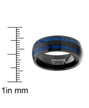 Men's Tungsten Carbide Ring Dome Real Blue Wood Inlay Wedding Band 8MM