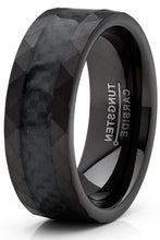 Men's Tungsten Carbide Ring Carbon Fiber Inlay Hammered Wedding Band Black 8MM