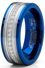 Men's Tungsten Carbide Blue Wedding Band Ring 8MM Comfort-Fit Cubic Zirconia
